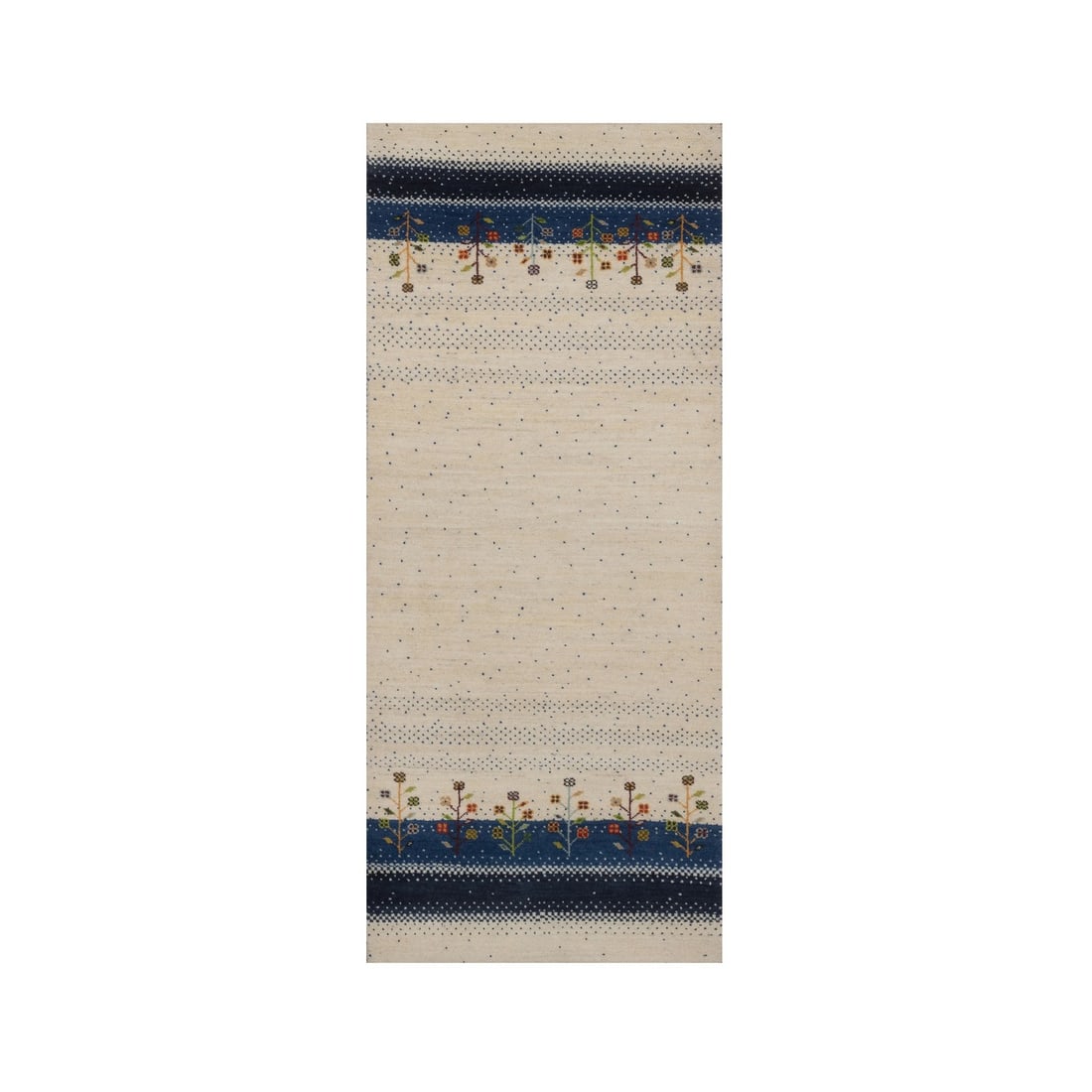 2'6"x6' Ivory Tree Design Modern Lori Buft Gabbeh Wool Hand Knotted Runner: 2'6"x6' Ivory Tree Design Modern Lori Buft Gabbeh Wool Hand Knotted Runner Modern and elegant, this 2'6"x6' Ivory Tree Design Gabbeh Wool Hand Knotted Runner boasts a stunning solid ivory field color 