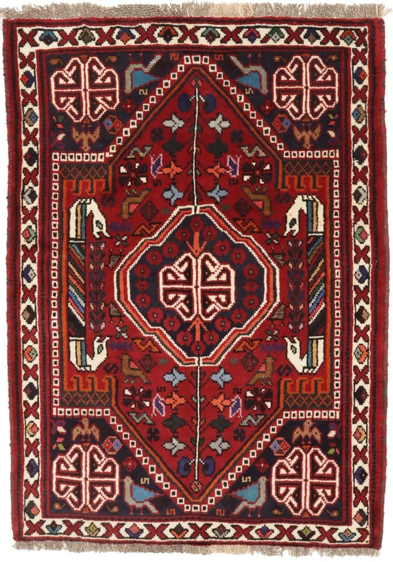 Pictorial Tribal Design 3'6X5 Farmhouse Oriental Rug Handmade Wool Carpet Hand-Knotted: Pictorial Tribal Design 3'6X5 Farmhouse Oriental Rug Handmade Wool Carpet Hand-Knotted Hand-knotted in wool, this 3'6 x 4'10" Pictorial Tribal Design Farmhouse Oriental Rug boasts a vibrant color pale