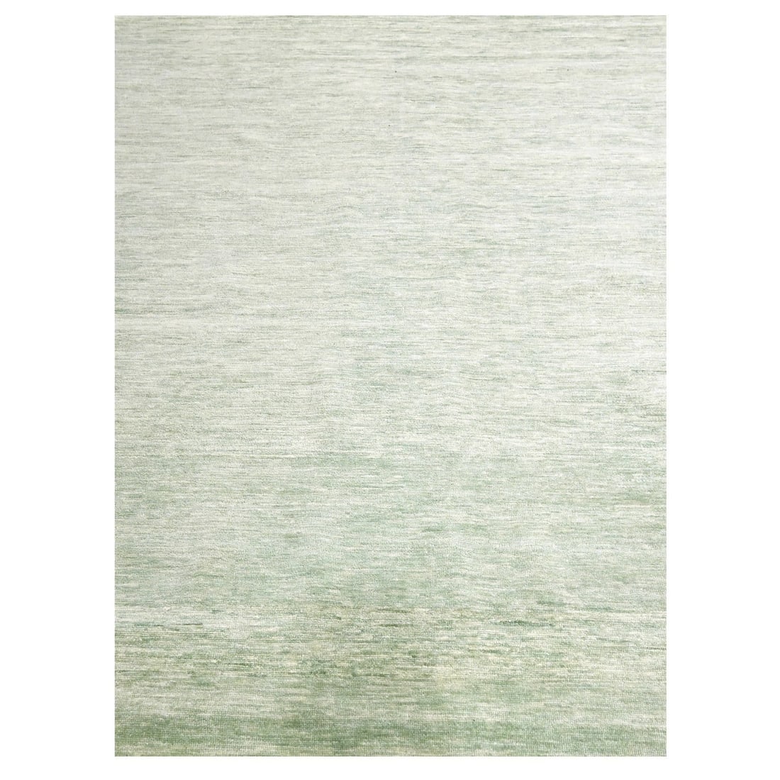 9'4"x12'4" Mist Green Modern Plain Design Pure Wool Hand Knotted Rug: 9'4"x12'4" Mist Green Modern Plain Design Pure Wool Hand Knotted Rug Modern and elegant, this 9'4"x12'4" Mist Green Pure Wool Hand Knotted Rug boasts a stunning rectangular field design with a subtle,