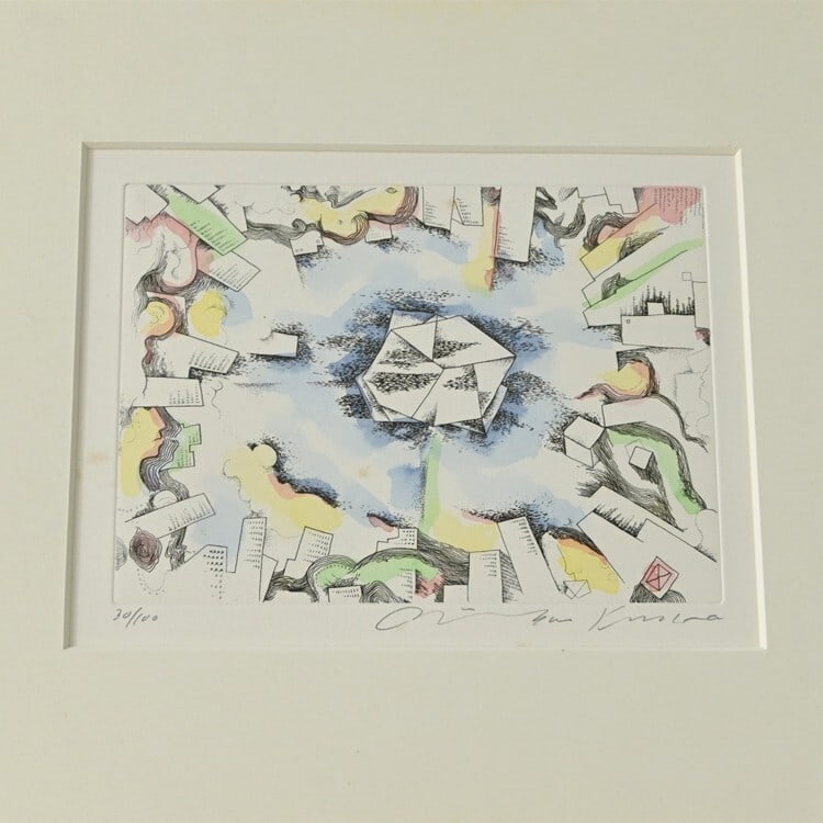 Hand-colored Original Etching Print Framed by Kimura Risaburo Signed - 2
