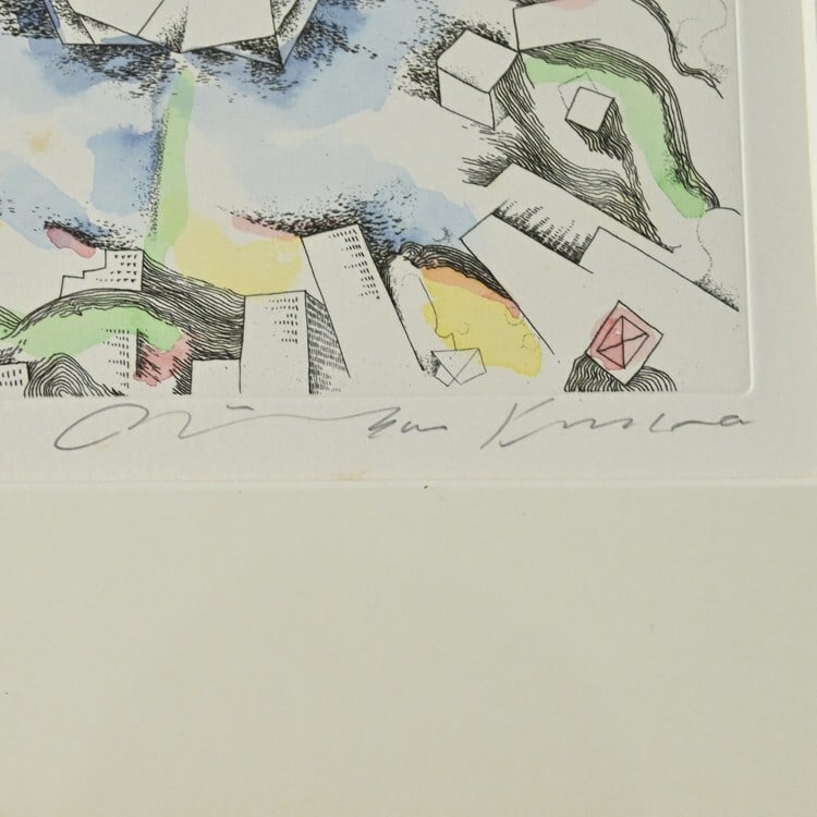 Hand-colored Original Etching Print Framed by Kimura Risaburo Signed - 4