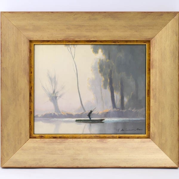 Hermann Dieste Signed Oil Painting German Art Morning Mist Boatman (1 of 6)