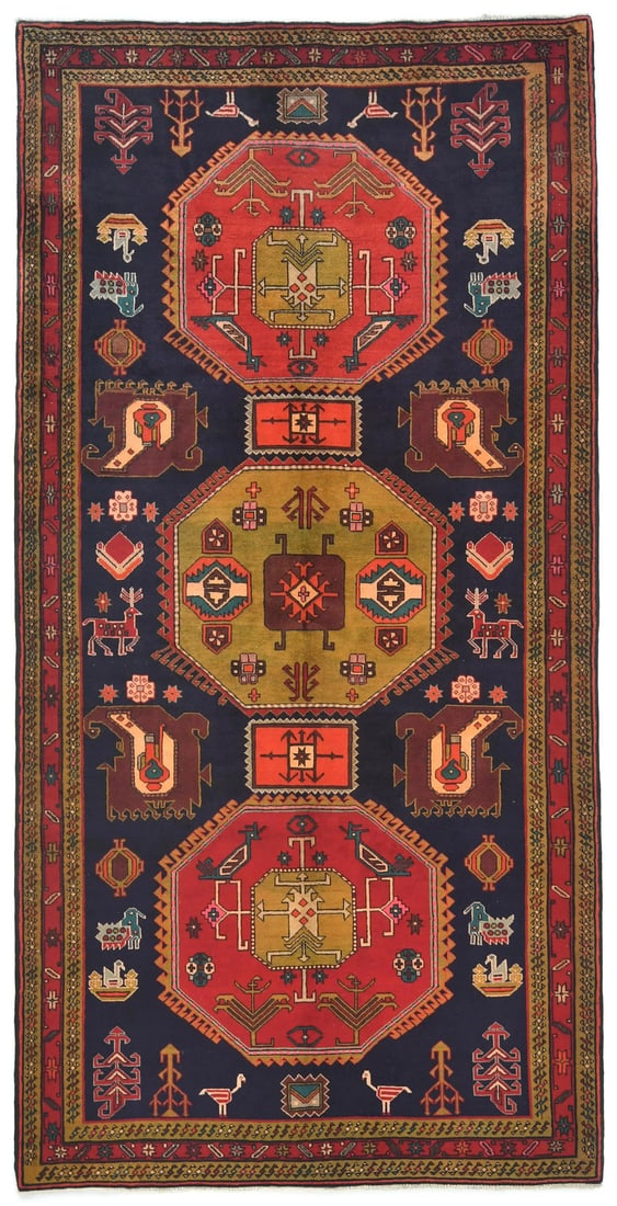 5'1 X 9'10 Handmade Tribal Pictorial Runner Rug Decorative Carpet 5X10 Ft Hand-Knotted: 5'1 X 9'10 Handmade Tribal Pictorial Runner Rug Decorative Carpet 5X10 Ft Hand-Knotted The 5'1 x 9'10 handmade tribal pictorial runner rug is a stunning example of vintage craftsmanship, featuring a u