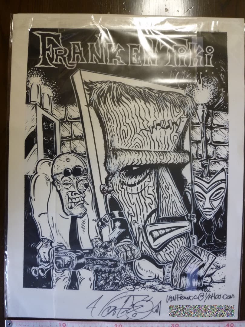 Signed Franco Von Frankenstein Tiki Art Poster Hand Embellished Rare (1 of 13)