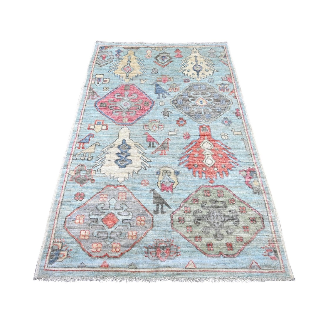 4'x6'1" Blue Anatolian Village Inspired Medallions Design Wool Hand Knotted: 4'x6'1" Blue Anatolian Village Inspired Medallions Design Wool Hand Knotted This stunning 4'x6'1" Blue Anatolian Village Inspired Medallions Design Wool Hand Knotted rug boasts a vibrant blue field wi