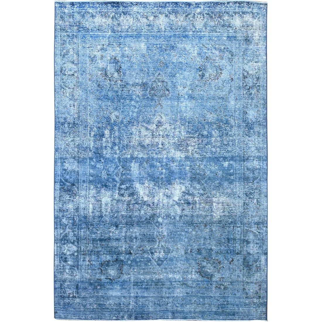 Blue Overdyed Hand Knotted Excellent Condition Rug 7'5"x11: Blue Overdyed Hand Knotted Excellent Condition Rug 7'5"x11 Hand-knotted in wool, this 7'5"x11 blue overdyed Zoroastrian rug boasts a rich, vibrant color palette and intricate oriental design. Made fro