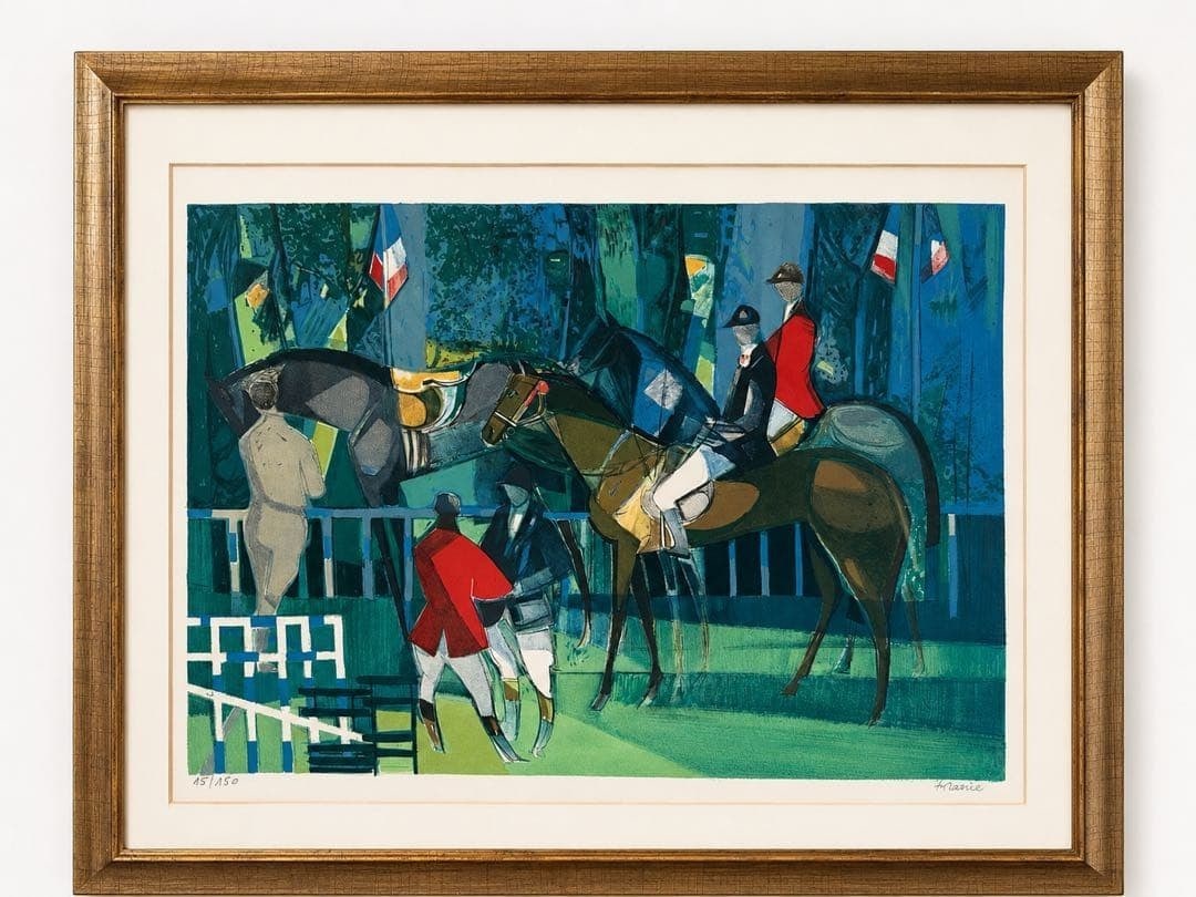 French Art Camille Hilaire Horse Riding Lithograph Signed Framed Large 15/ 150 (1 of 6)