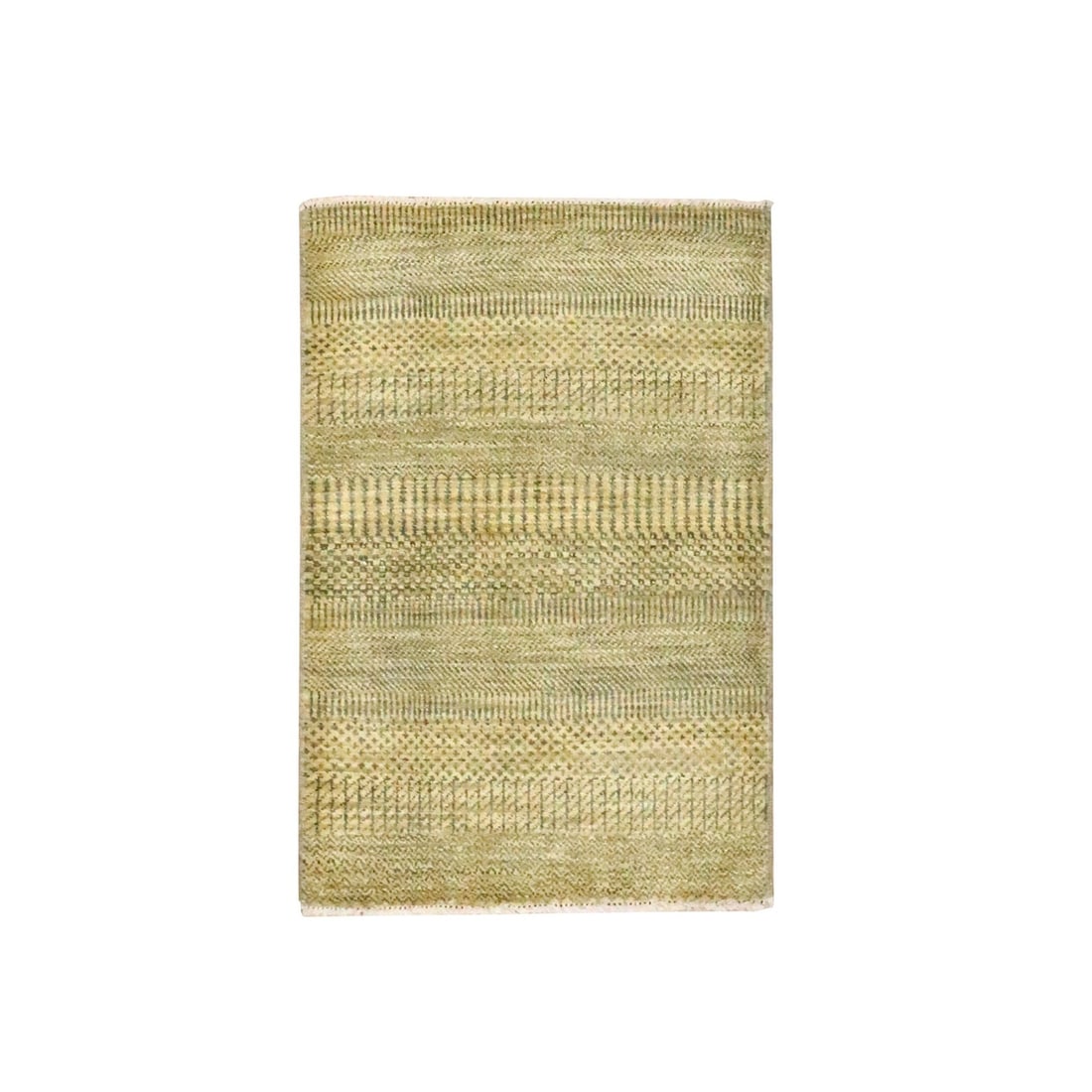 2'x3' Ecru Brown Modern Grass Design Hand Knotted Wool with Silk Mat Rug (1 of 5)