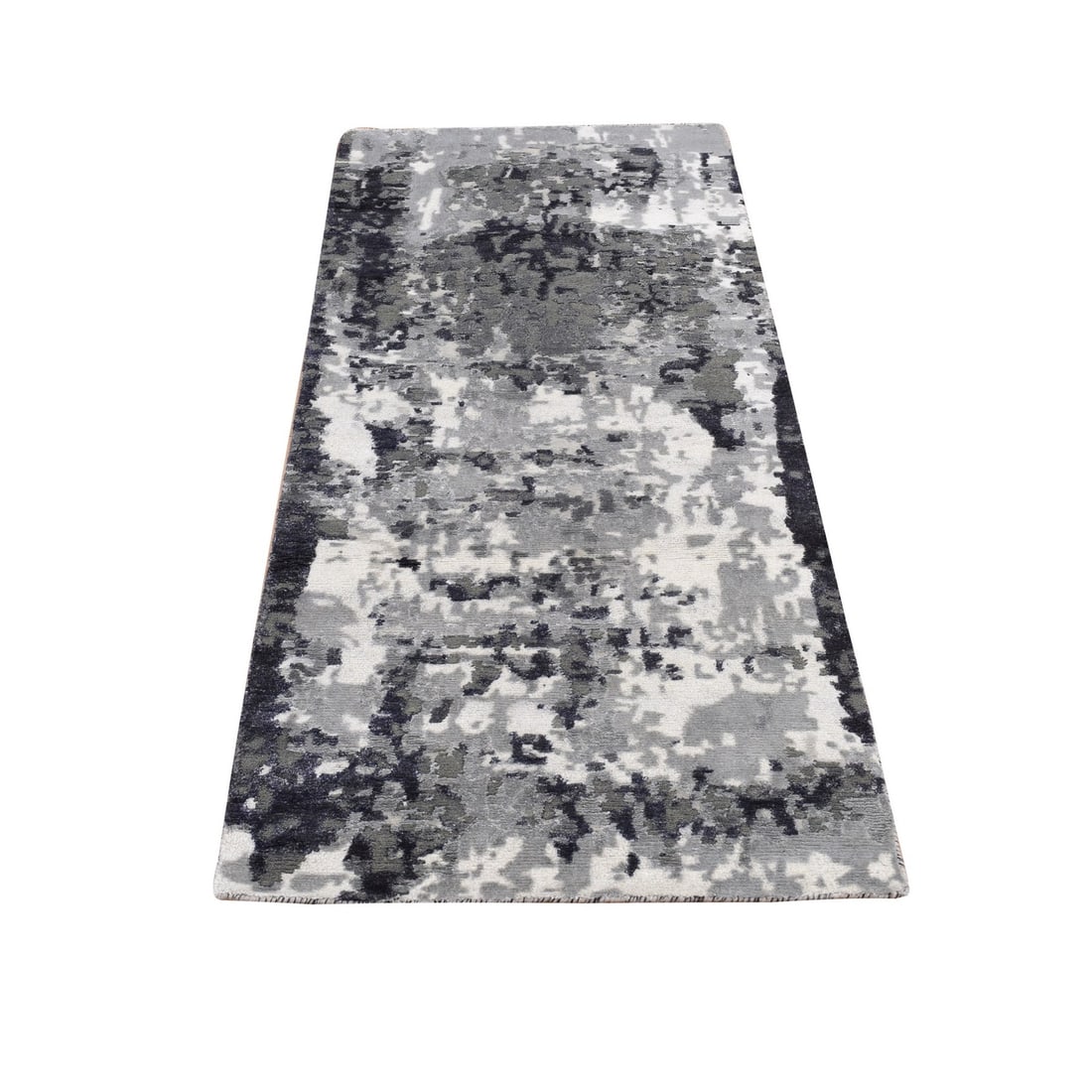 2'7"x5'9" Black Galaxy Design Wool and Silk Hand Knotted Runner Rug (1 of 7)