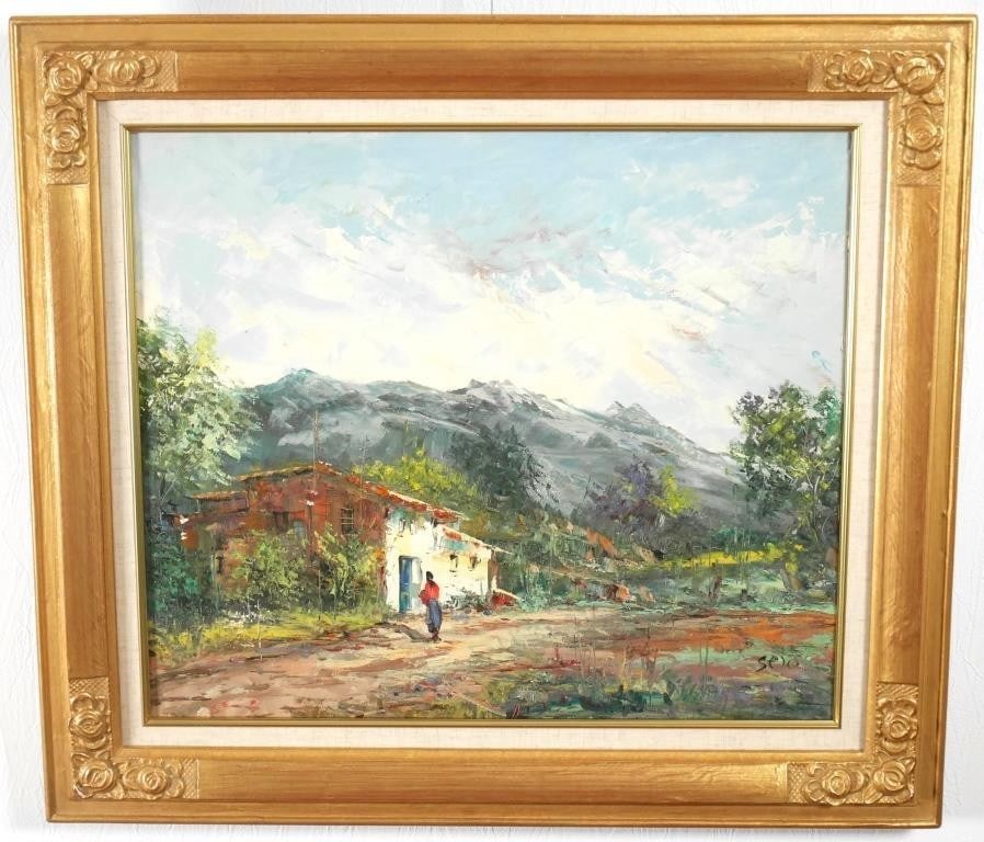 Original Oil Painting Pedro Jose Barcelona Suburbs Spanish Mountain Landscape (1 of 10)