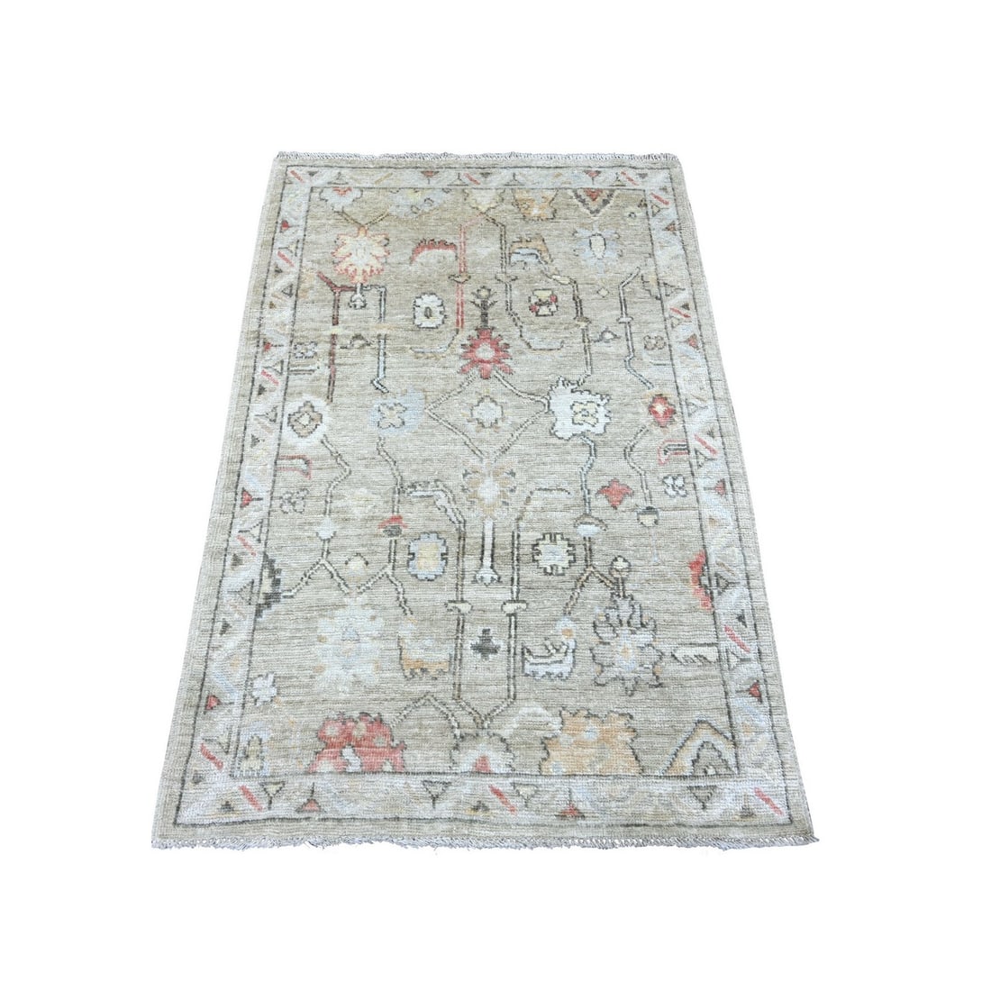 Stone Gray Afghan Angora Oushak Vines Design Hand Knotted Wool Rug: Stone Gray Afghan Angora Oushak Vines Design Hand Knotted Wool Rug Stone Gray Afghan Angora Oushak Vines Design Hand Knotted Wool Rug features a beautiful floral pattern in a soft grey field, compleme