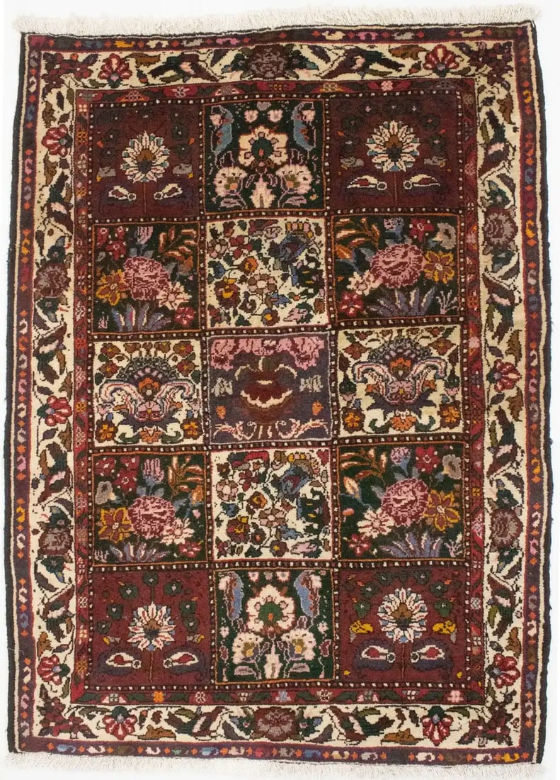 Vintage Handmade Floral Garden Design Oriental Area Rug Kitchen Carpet 4X5 Ft Hand-Knotted (1 of 12)