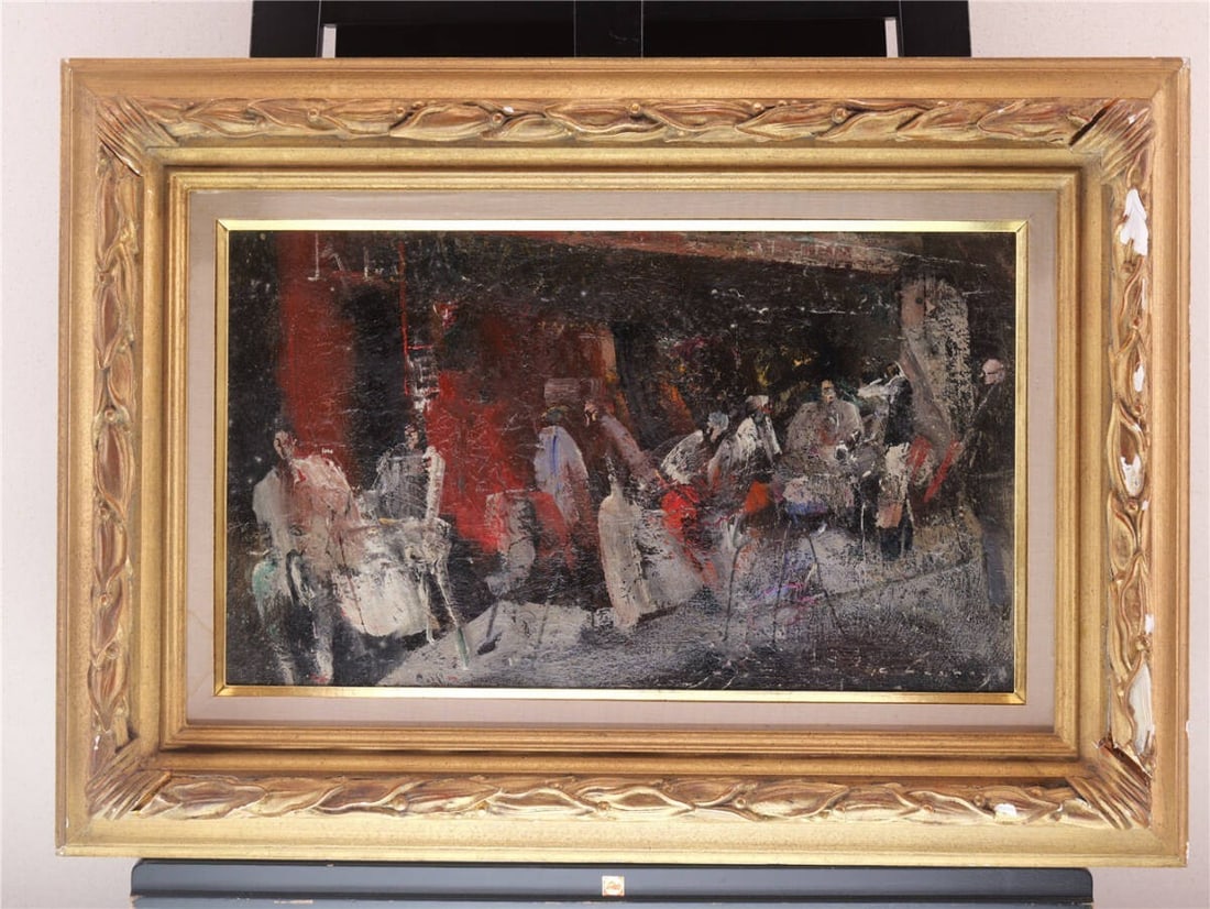 Jean Claude Chesnay Paris Cafe Scene Oil Painting French Modern Art (1 of 8)