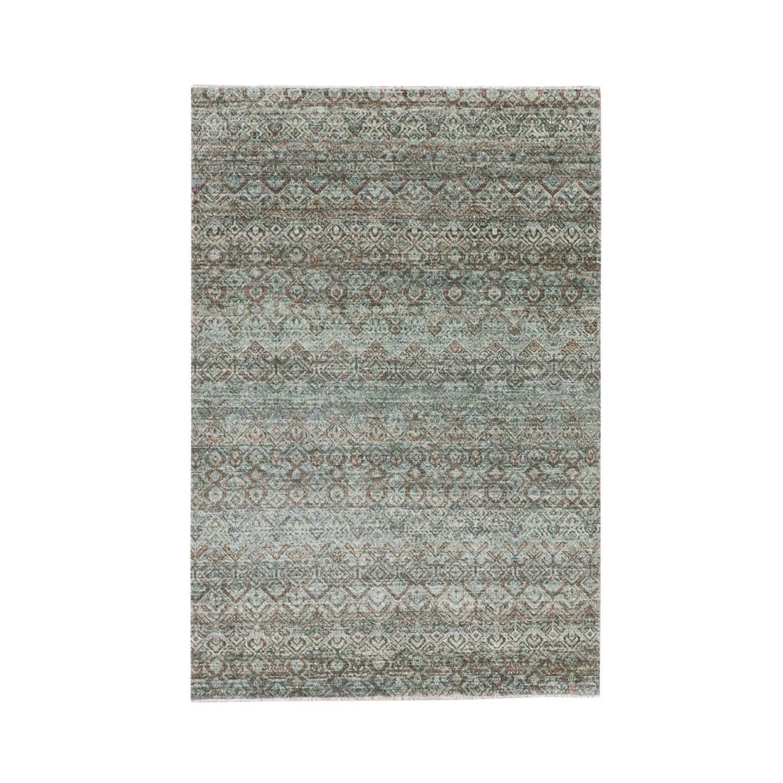 4'1"x6'1" Green Kohinoor Herat Pattern Hand Knotted Pure Wool Oriental Rug: 4'1"x6'1" Green Kohinoor Herat Pattern Hand Knotted Pure Wool Oriental Rug The 4'1"x6'1" Green Kohinoor Herat Pattern Hand Knotted Pure Wool Oriental Rug boasts a stunning geometric design, crafted fr