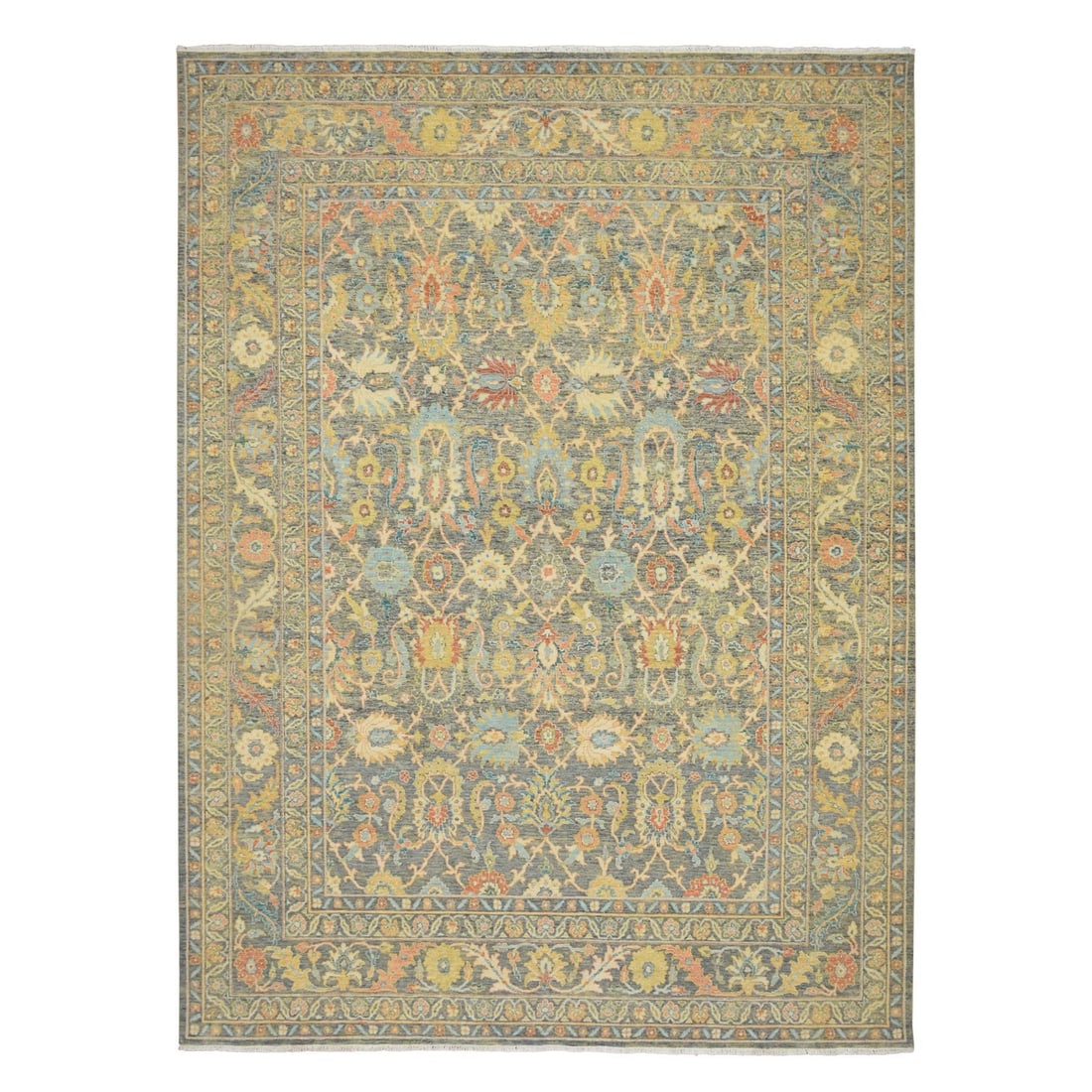 9'x12'1" Gray Ziegler Mahal Intricate Design 100% Wool Hand Knotted Rug: 9'x12'1" Gray Ziegler Mahal Intricate Design 100% Wool Hand Knotted Rug 9'x12'1" Gray Zoroastrian Intricate Design Hand Knotted Wool RugThis stunning 9'x12'1" Gray Zoroastrian style rug boasts an intr