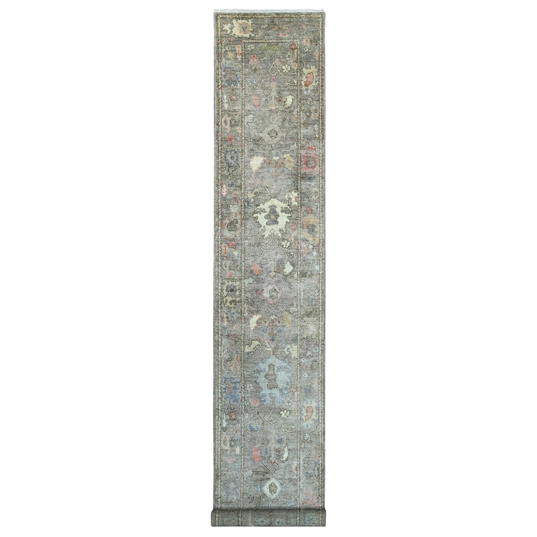 2'6"x15'8" Faded Brown Afghan Angora Oushak Hand Knotted Wool Runner Rug: 2'6"x15'8" Faded Brown Afghan Angora Oushak Hand Knotted Wool Runner Rug Faded Brown Afghan Angora Oushak Hand Knotted Wool Runner Rug is a stunning example of traditional Oriental craftsmanship, boas