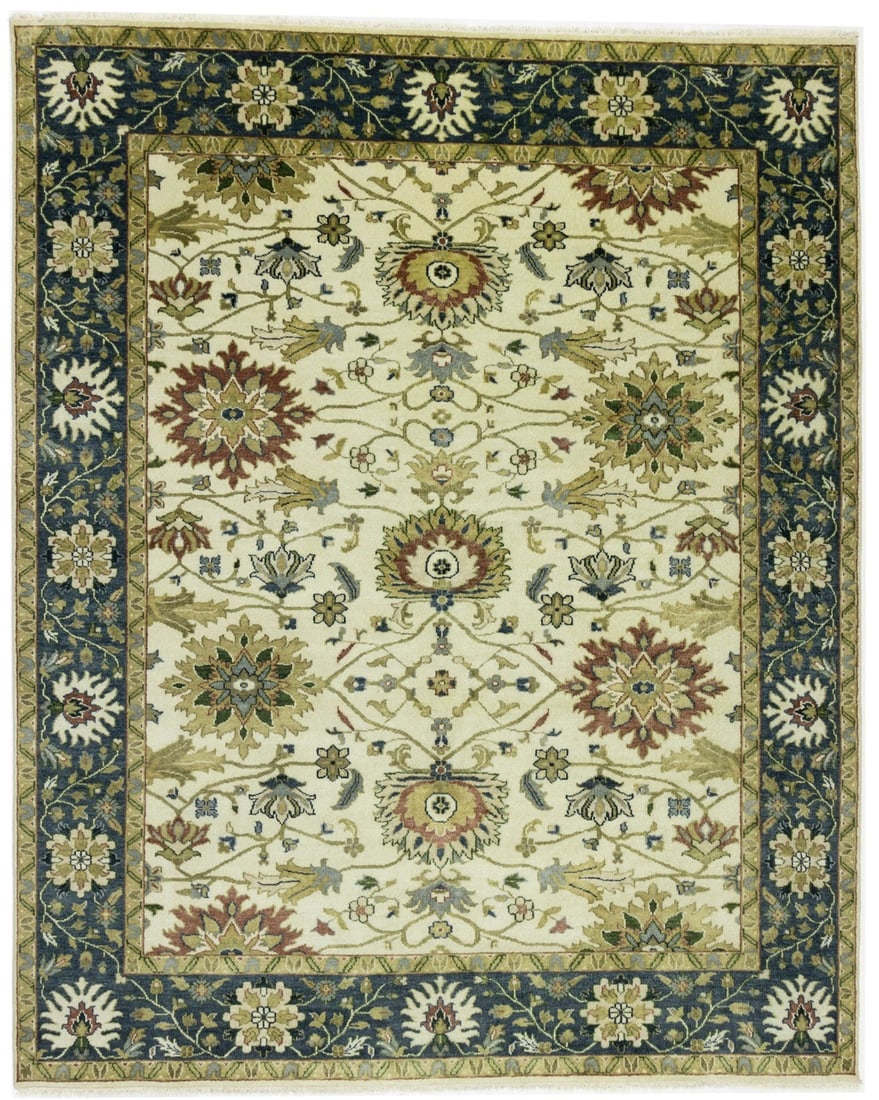8X10 Osh Chobi Peshawar Oriental Rug Handmade Floral Carpet Bedroom Decor Hand-Knotted: 8X10 Osh Chobi Peshawar Oriental Rug Handmade Floral Carpet Bedroom Decor Hand-Knotted Hand-knotted with wool and cotton, this 8'0 x 9'11 floral carpet boasts a traditional design in cream, dark teal,