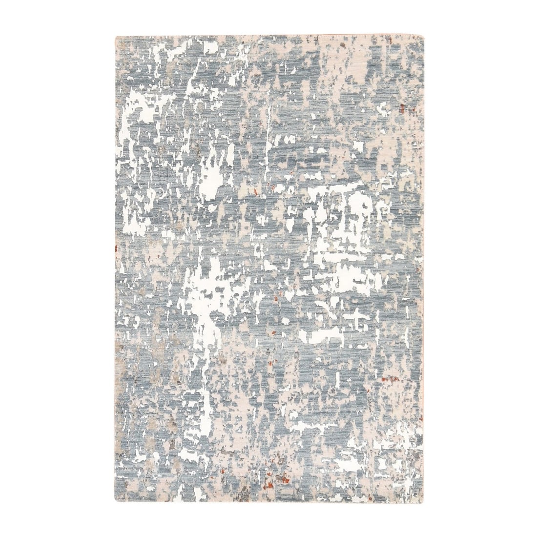 Gray Abstract Design Hand Knotted Wool Silk Hi Low Pile Rug (1 of 8)