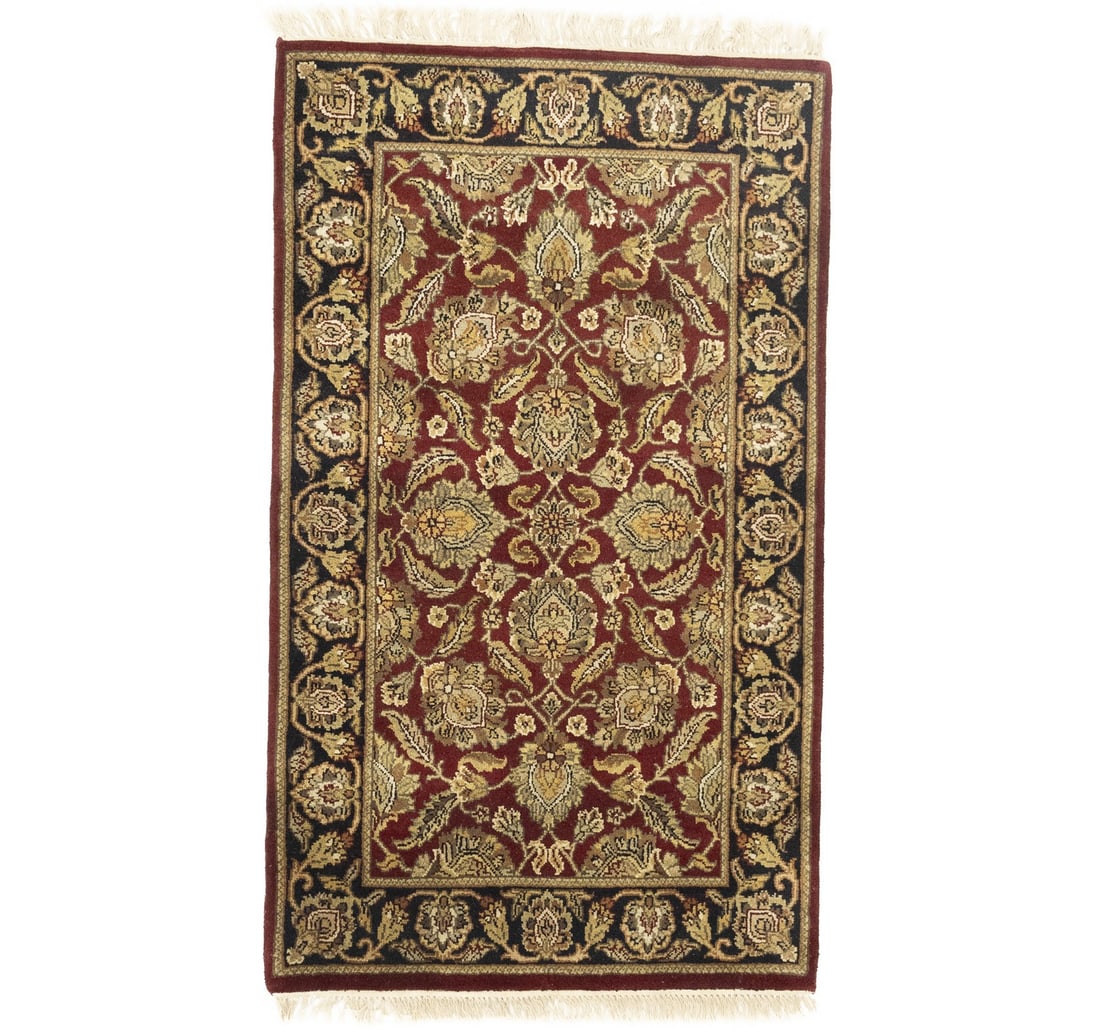 3X5 Handmade Agra Jaipur Wool Rug Rare Thick Pile Small Oriental Decor Carpet Hand-Knotted: 3X5 Handmade Agra Jaipur Wool Rug Rare Thick Pile Small Oriental Decor Carpet Hand-Knotted Thick and plush, this 3x5 handmade Agra Jaipur wool rug boasts a vibrant floral pattern in a rich red and bei