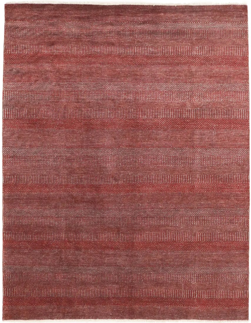 8X10 Handmade Red Grass Design Oriental Rug Modern Contemporary Plush Carpet Hand-Knotted: 8X10 Handmade Red Grass Design Oriental Rug Modern Contemporary Plush Carpet Hand-Knotted Made with hand-knotted wool and cotton, this 8x10 modern oriental rug boasts a striking red and gray grass des