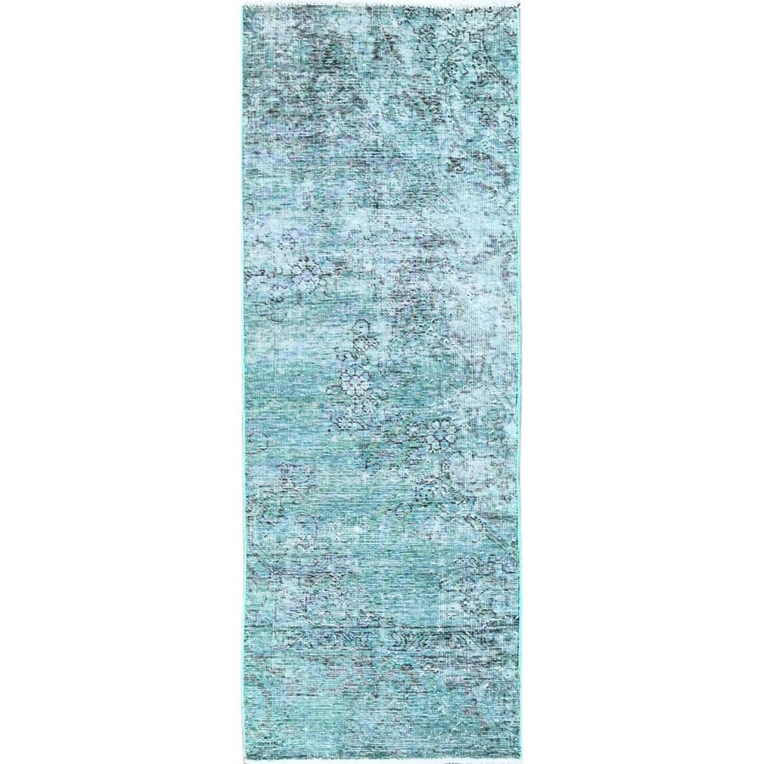 2'x5'8" Green Overdyed Vintage Zoroastrian Hand Knotted All Wool Runner Rug: 2'x5'8" Green Overdyed Vintage Zoroastrian Hand Knotted All Wool Runner Rug Hand-knotted in wool, this 2'x5'8" green overdyed vintage Zoroastrian runner rug boasts a unique Oriental regional design. B