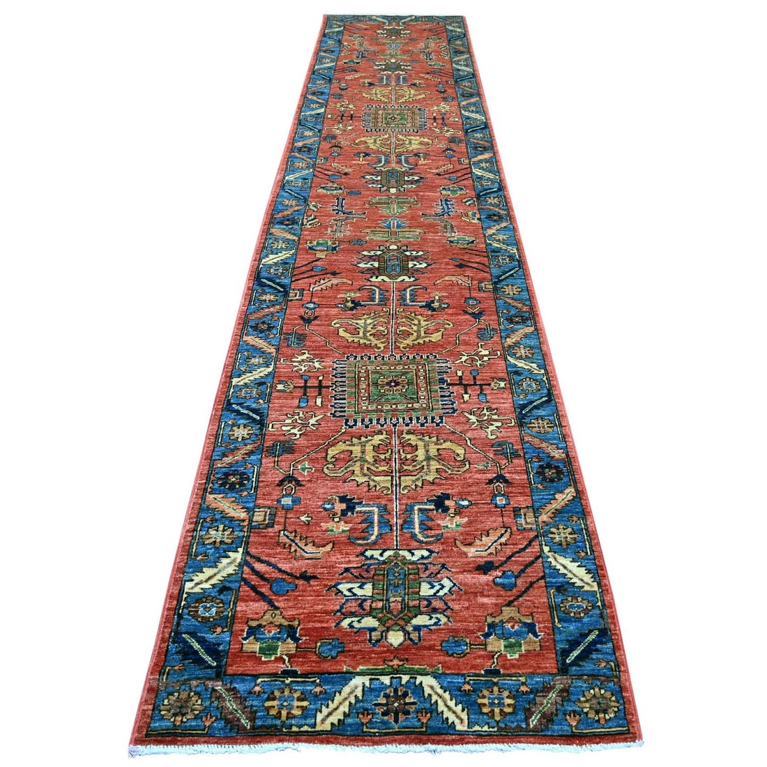 3'1"x15'4" Orange Heris All Over Design Hand Knotted Soft Wool Runner Rug (1 of 6)