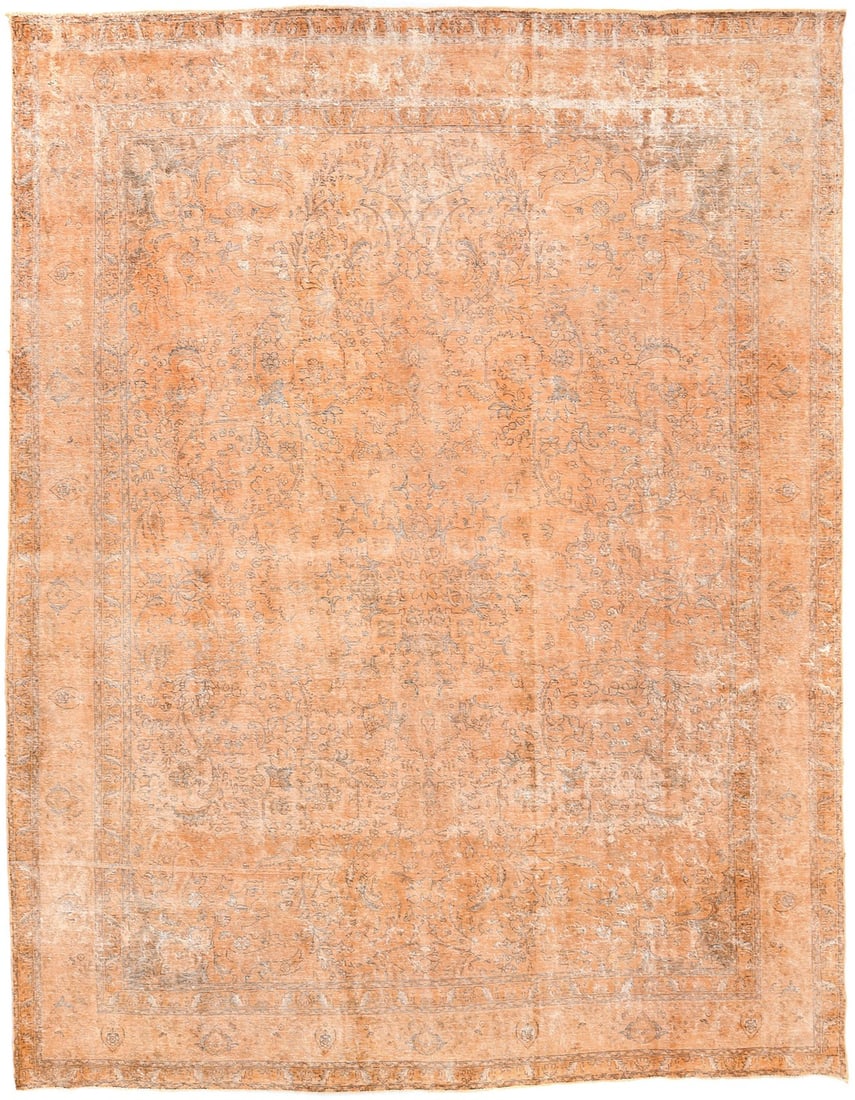 Hand-Knotted Antique Muted 10X13 Overdyed Distressed Vintage Oriental Rug Carpet Hand-Knotted: Hand-Knotted Antique Muted 10X13 Overdyed Distressed Vintage Oriental Rug Carpet Hand-Knotted Hand-knotted in traditional style, this 10' x 13' vintage oriental rug boasts a beautiful floral pattern i