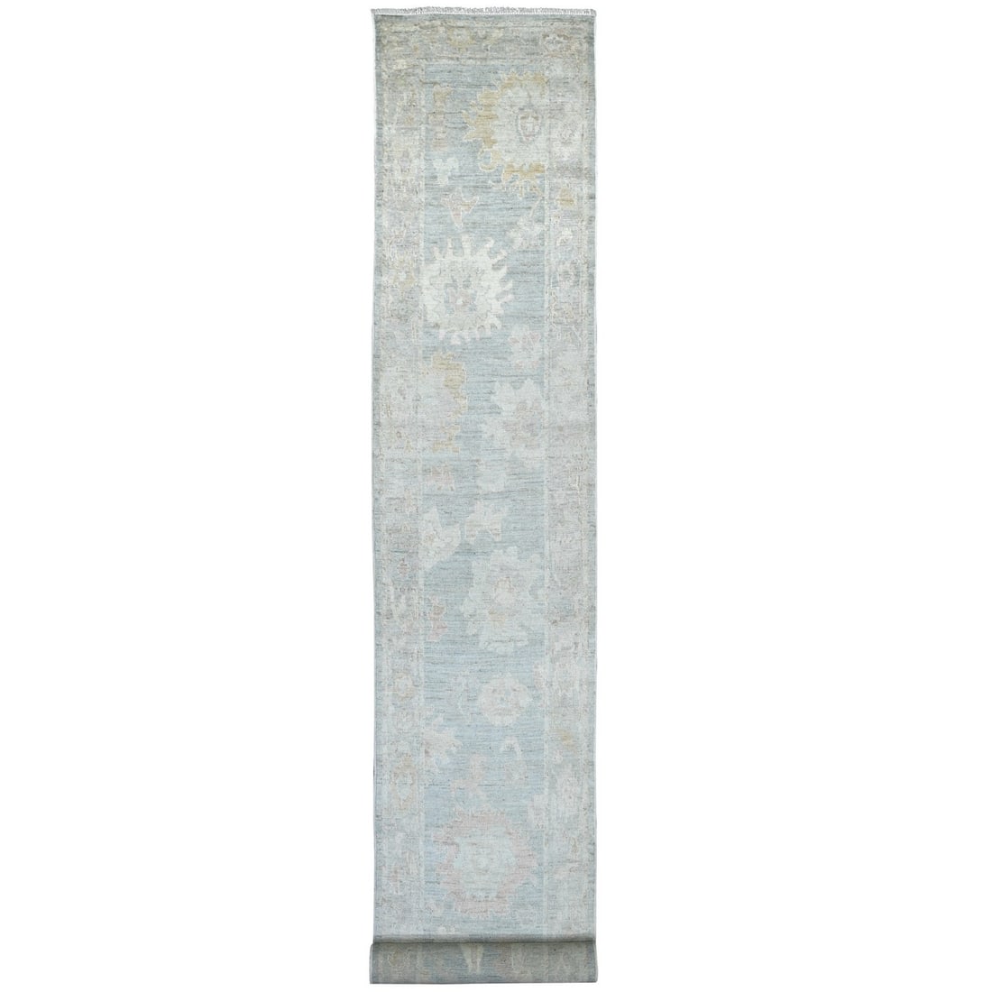Blue Hand Knotted Angora Oushak Leaf Design Wool Runner Rug Blue 2'8"x20'3 (1 of 6)