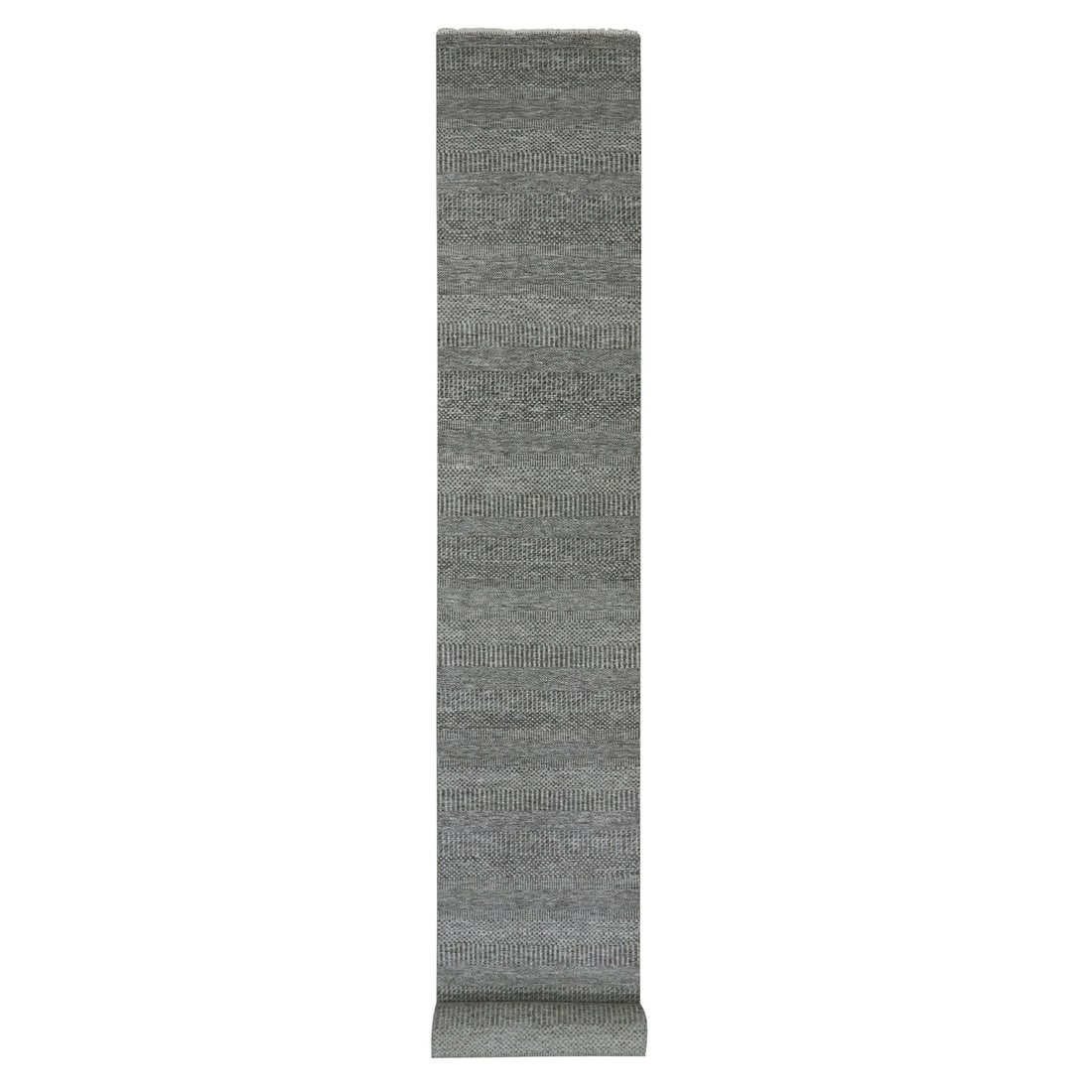 2'7"x20' Cloudburst Gray Grass Undyed Wool Hand Knotted XL Runner Rug: 2'7"x20' Cloudburst Gray Grass Undyed Wool Hand Knotted XL Runner Rug Cloudburst Gray Grass is a stunning hand-knotted wool runner rug, measuring 2'7" x 20' in size. Its unique Oriental design feature