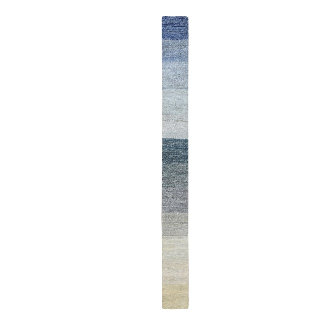 1'x12' Gray Chart Blanket Narrow Runner Silk with Wool Hand Knotted Rug: 1'x12' Gray Chart Blanket Narrow Runner Silk with Wool Hand Knotted Rug This stunning 1'x12' gray chart blanket narrow runner silk with wool hand-knotted rug boasts a modern design and intricate hand-