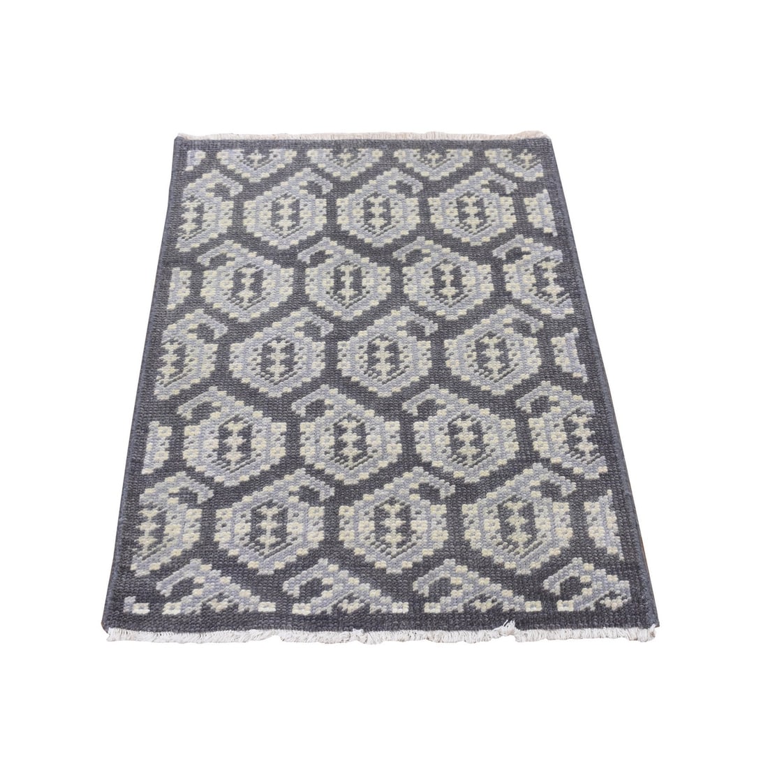 2'x3' Davy Gray Turkish Knot Oushak Design Hand Knotted Pure Wool Rug (1 of 9)