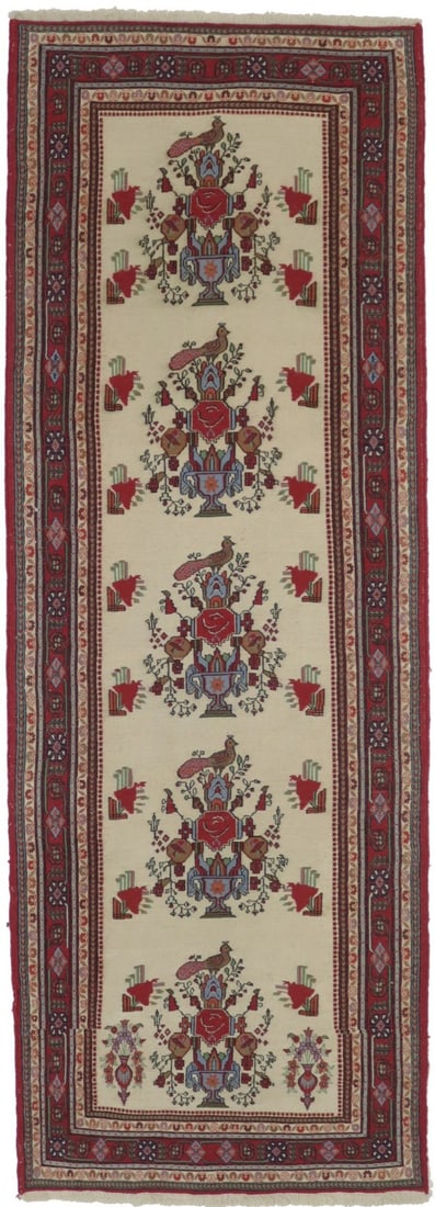 2'10 X 8'0 Ft Flat-Weave Runner Rug Pictorial Birds Design Oriental Carpet Hand-Knotted: 2'10 X 8'0 Ft Flat-Weave Runner Rug Pictorial Birds Design Oriental Carpet Hand-Knotted The 2'10 X 8'0 Ft Flat-Weave Runner Rug features a vibrant pictorial birds design in a range of colors, includin