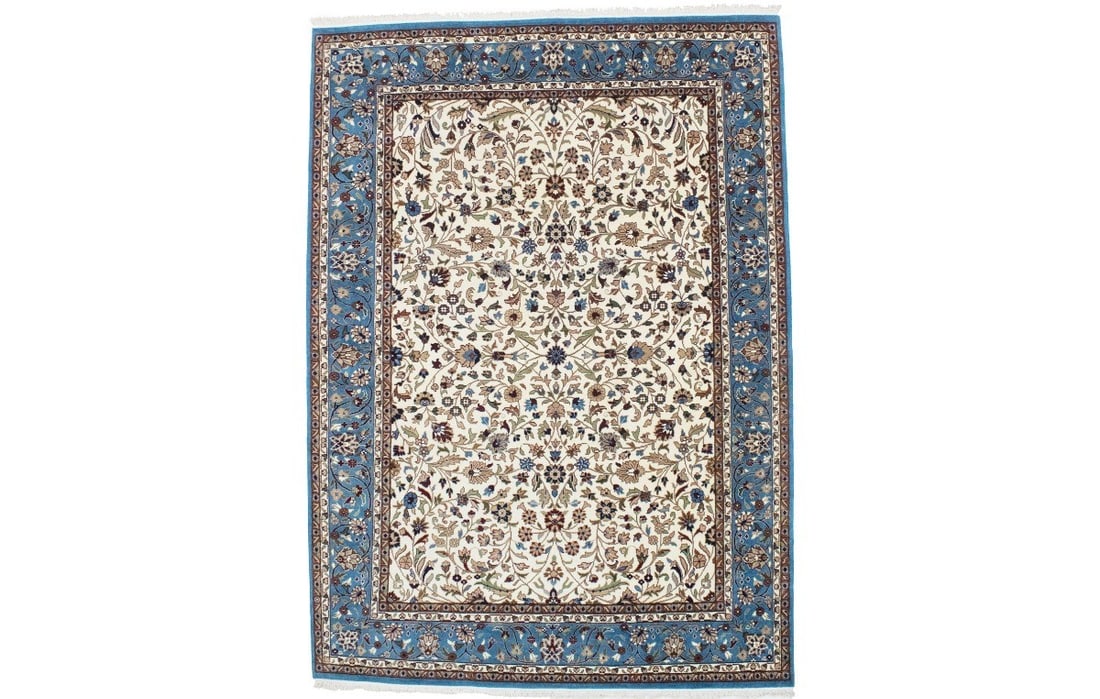Hand-Knotted Indo-Kirman 7X9 Oriental Rug Cream Floral Wool Carpet Home Dcor Hand-Knotted: Hand-Knotted Indo-Kirman 7X9 Oriental Rug Cream Floral Wool Carpet Home Dcor Hand-Knotted Hand-Knotted Indo-Kirman 7X9 Oriental Rug in Cream Floral Wool Carpet - A stunning example of traditional craf