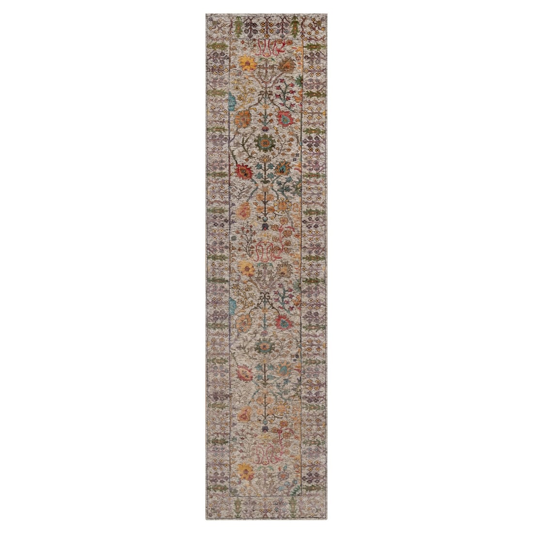 2'9"x11'10" Ivory Silk with Textured Wool Hand Knotted Vase Design Runner (1 of 8)