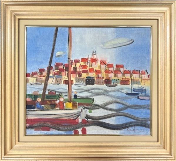 Hiroshi Kado Oil Japanese French Harbor Boat Landscape Artist Listed (1 of 7)