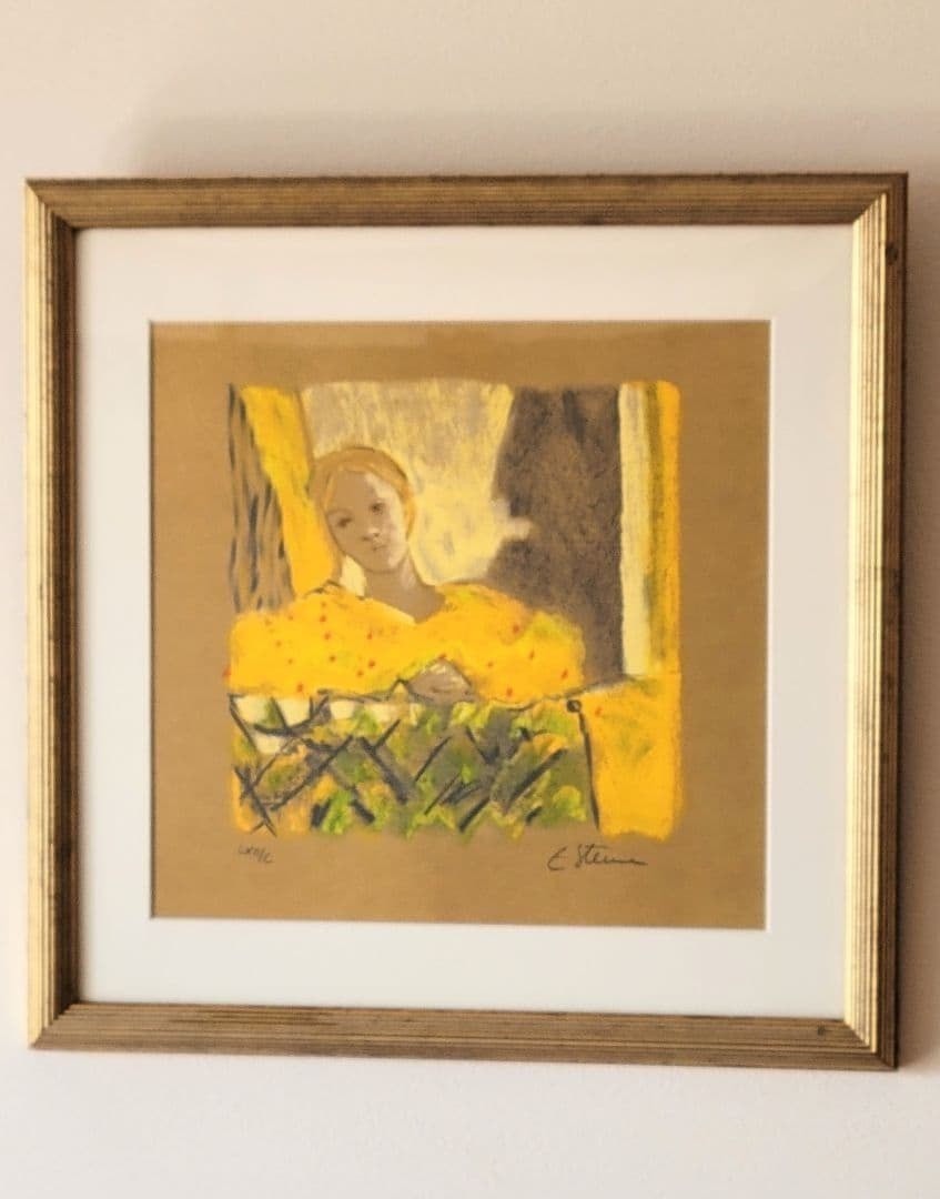 Edith Stuwe Lithograph Signed Woman Portrait Yellow Modern Art Framed (1 of 7)