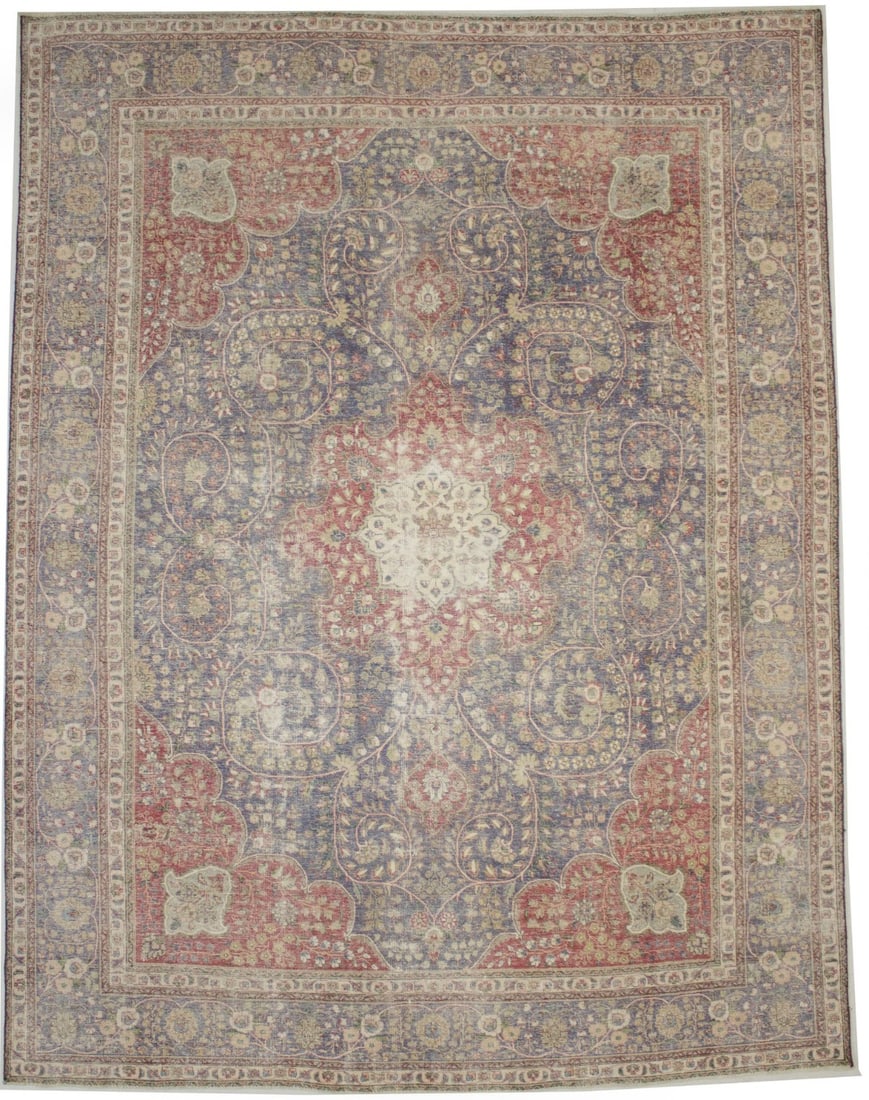 Hand-Knotted Distressed Purple-Navy Floral Rug Antique Oriental Carpet 10X13 Ft Hand-Knotted: Hand-Knotted Distressed Purple-Navy Floral Rug Antique Oriental Carpet 10X13 Ft Hand-Knotted Hand-knotted in traditional style, this 10x13 ft purple-navy floral rug boasts a beautiful, vintage design 