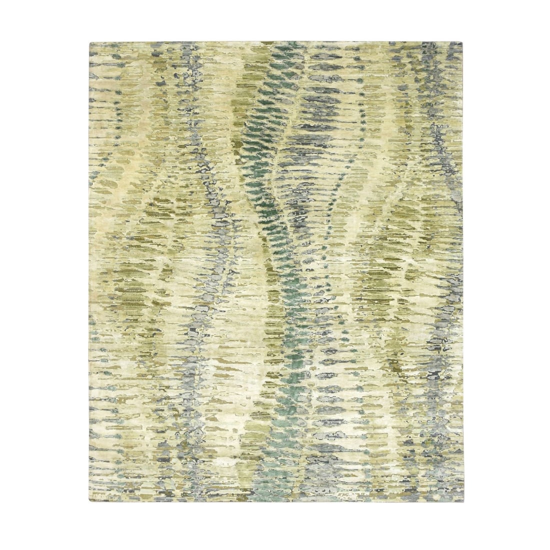 8'x9'10" Green Crocodile Safari Design Silk Hand Knotted Oriental Rug: 8'x9'10" Green Crocodile Safari Design Silk Hand Knotted Oriental Rug Silk hand-knotted with intricate green crocodile safari design, this 8'x9'10" rectangular field rug boasts a unique and eye-catchi