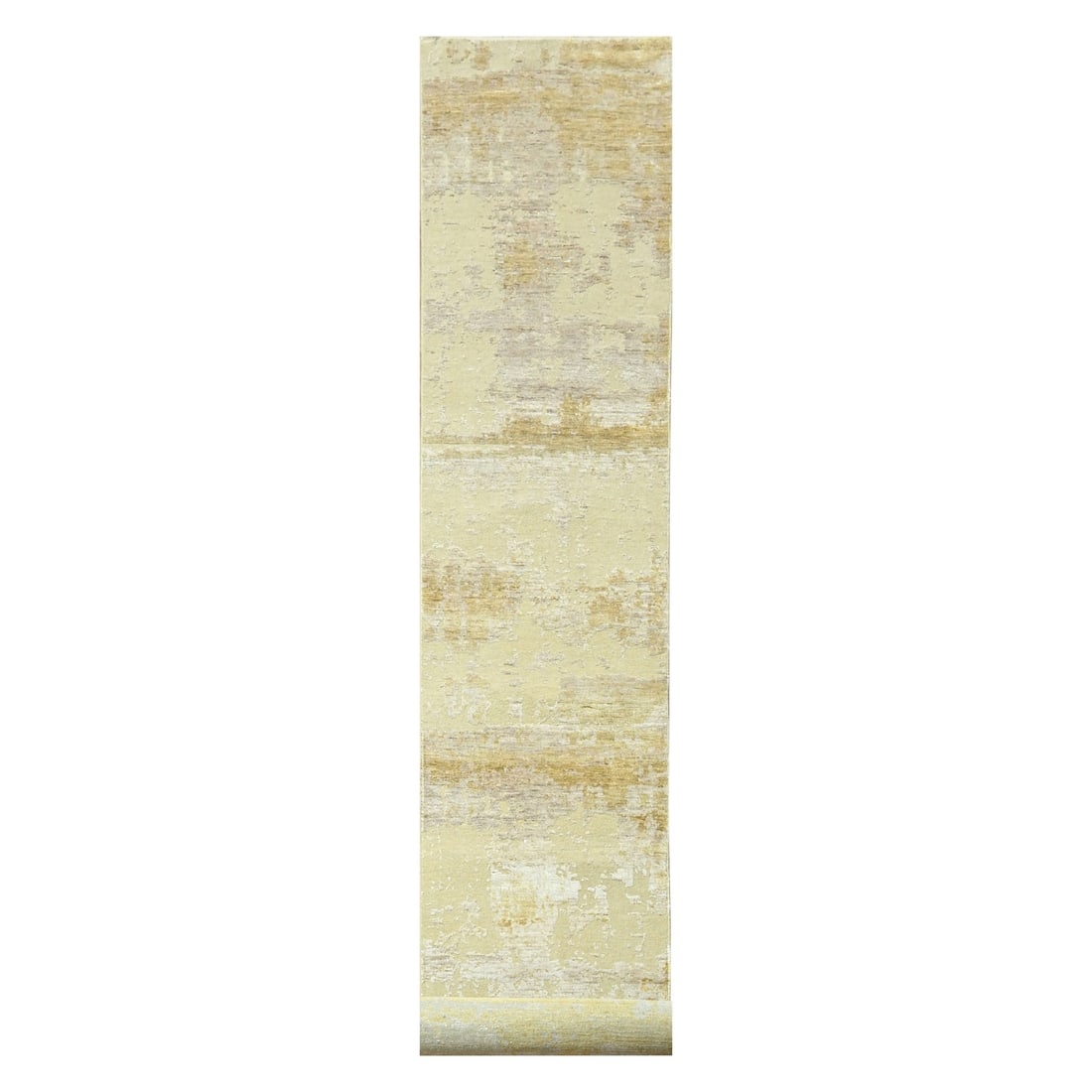 2'6"x19' Ivory Abstract Design Wool and Silk Hand Knotted XL Runner Rug: 2'6"x19' Ivory Abstract Design Wool and Silk Hand Knotted XL Runner Rug This stunning 2'6"x19' Ivory Abstract Design Wool and Silk Hand Knotted XL Runner Rug boasts a unique abstract design, crafted f