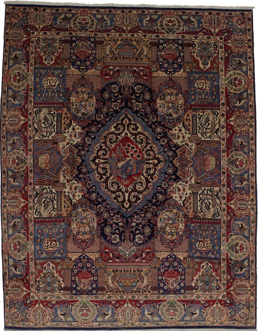 9'8X12'5 Semi-Antique Pictorial Handmade Oriental Rug Vintage Decor Carpet Hand-Knotted: 9'8X12'5 Semi-Antique Pictorial Handmade Oriental Rug Vintage Decor Carpet Hand-Knotted 9'8 x 12'5 Hand-Knotted Oriental Rug in Vintage Pictorial Design. This semi-antique, handmade rug boasts a rich,