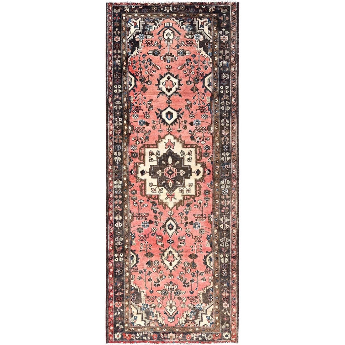 Pink Abrash Wool Rug 3'7"x9'2" Evenly Worn Vintage Wide Hamadan Runner (1 of 7)