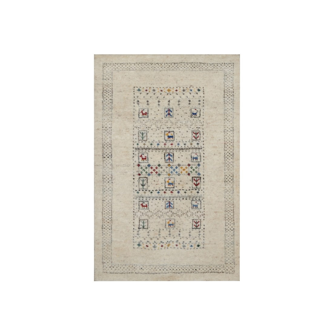 2'x3'1" White Modern Hand Knotted Lori Buft Animal Figurines Wool Mat Rug: 2'x3'1" White Modern Hand Knotted Lori Buft Animal Figurines Wool Mat Rug The 2'x3'1" White Modern Hand Knotted Lori Buft Animal Figurines Wool Mat Rug is a stunning piece of hand-knotted craftsmanshi