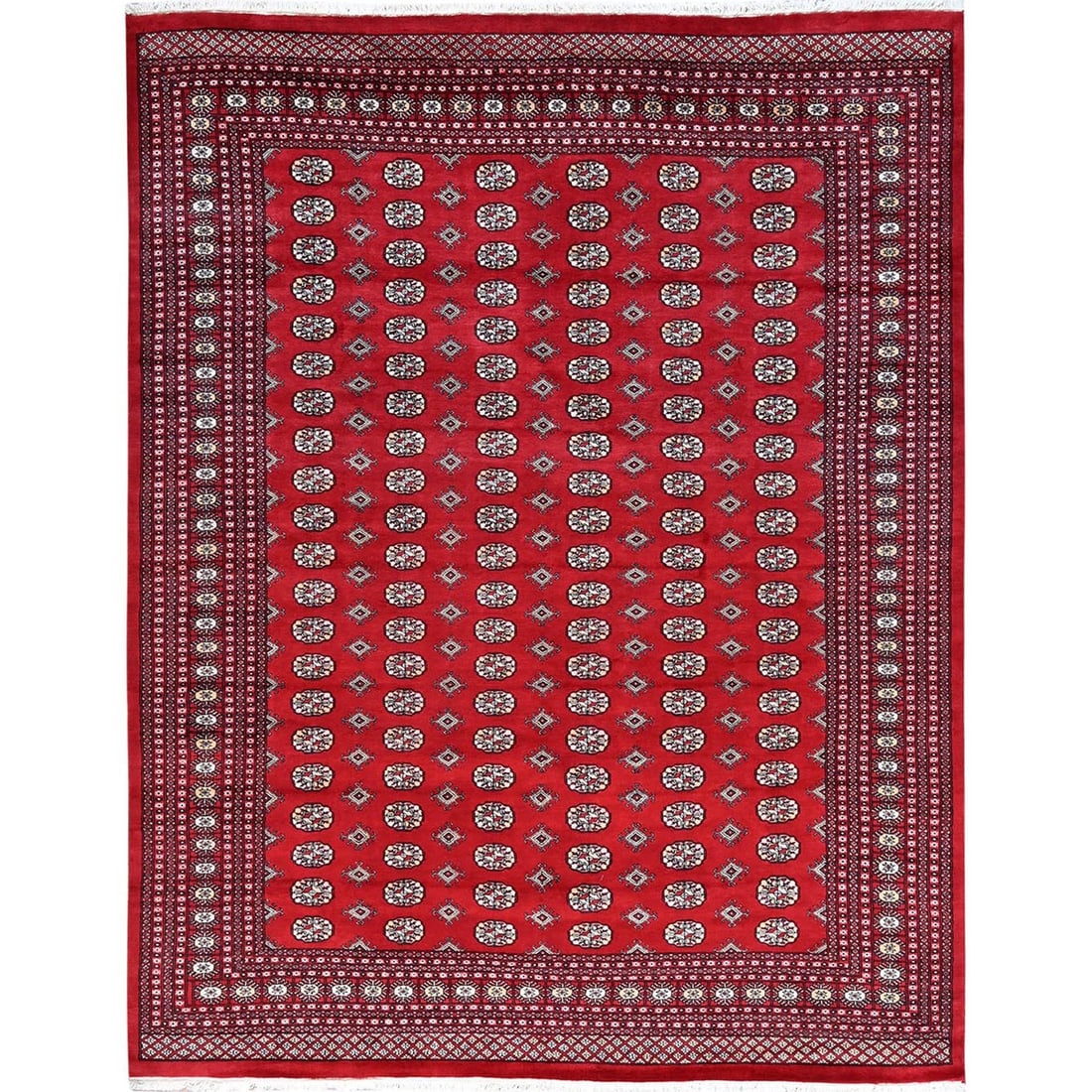 9'4"x12' Berry Red Princess Bokara Soft Wool Hand Knotted Rug: 9'4"x12' Berry Red Princess Bokara Soft Wool Hand Knotted Rug 9'4"x12' Berry Red Princess Bokara Soft Wool Hand Knotted Rug - A stunning example of traditional Afghan craftsmanship, this hand-knotted 