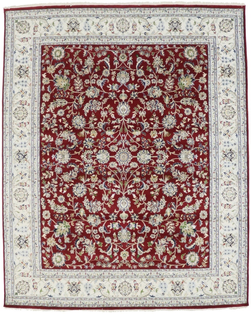 Handmade Indo-Nain Oriental Rug 8X10 Ft Classic Floral Wool Carpet Home Decor Hand-Knotted: Handmade Indo-Nain Oriental Rug 8X10 Ft Classic Floral Wool Carpet Home Decor Hand-Knotted Hand-knotted in wool and silk, this 8x10 ft classic floral Indo-Nain Oriental rug boasts a traditional design