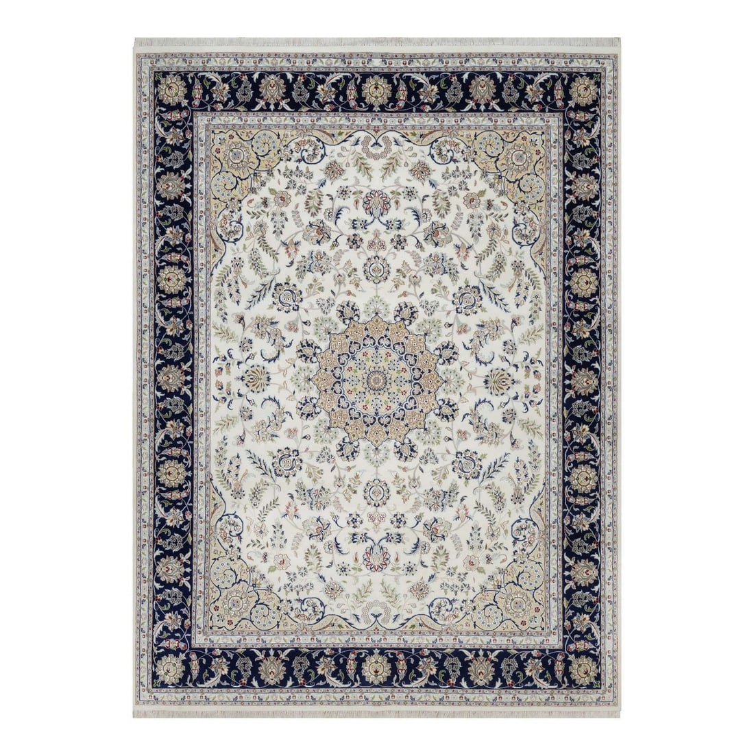 9'1"x12'4" Ivory Nain with Medallion Design Wool & Silk Hand Knotted Rug (1 of 11)