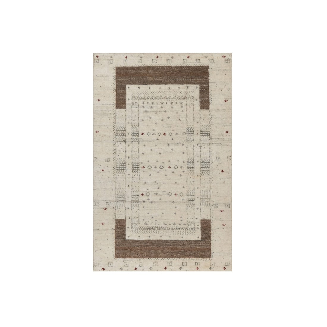 2'7"x4' Ivory Modern Design Lori Buft Gabbeh Wool Hand Knotted Mat Rug: 2'7"x4' Ivory Modern Design Lori Buft Gabbeh Wool Hand Knotted Mat Rug This 2'7"x4' Ivory Modern Design Lori Buft Gabbeh Wool Hand Knotted Mat Rug boasts a stunning ivory color and unique modern desig