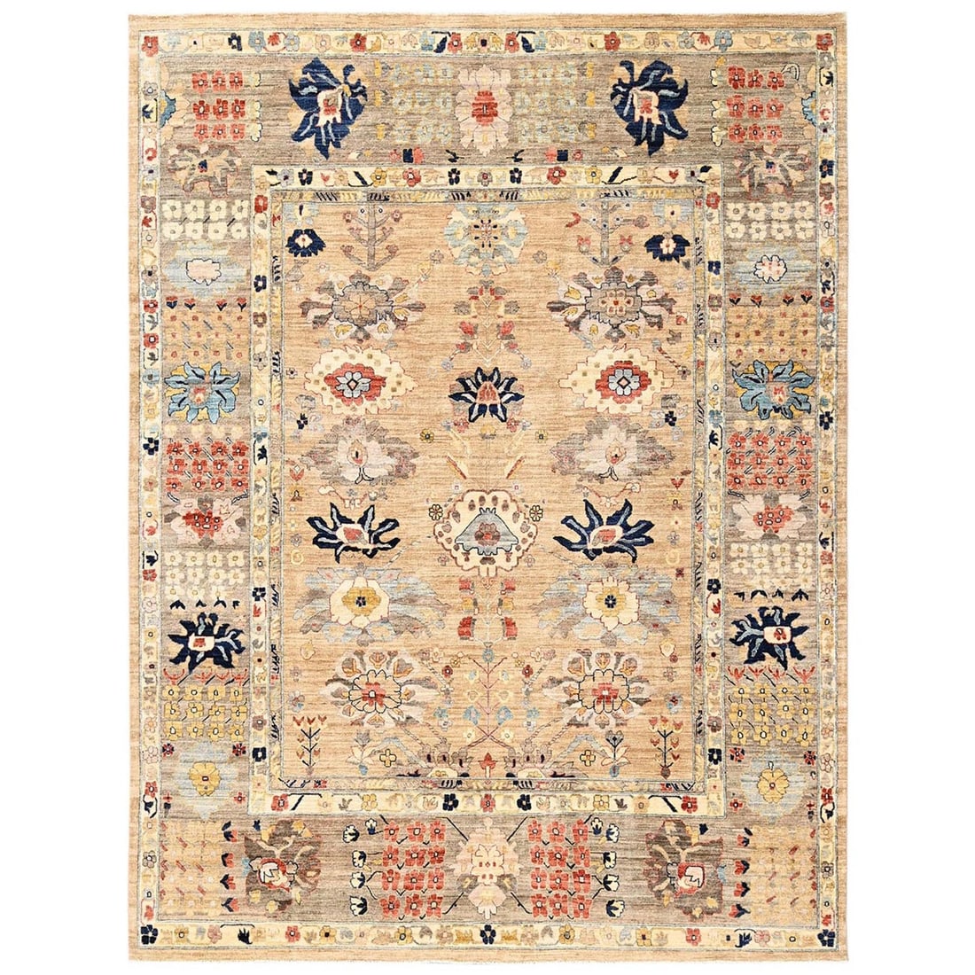 9'2"x12' Light Brown Heris All Over Design Wool Hand Knotted Soft Pile Rug: 9'2"x12' Light Brown Heris All Over Design Wool Hand Knotted Soft Pile Rug Soft underfoot, this 9'2"x12' Light Brown Heris all-over design wool hand-knotted rug brings warmth and texture to any indoor