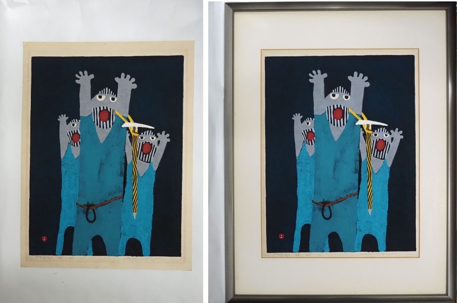 Men Shouting Print Framed Signed Three AP Azechi - 2