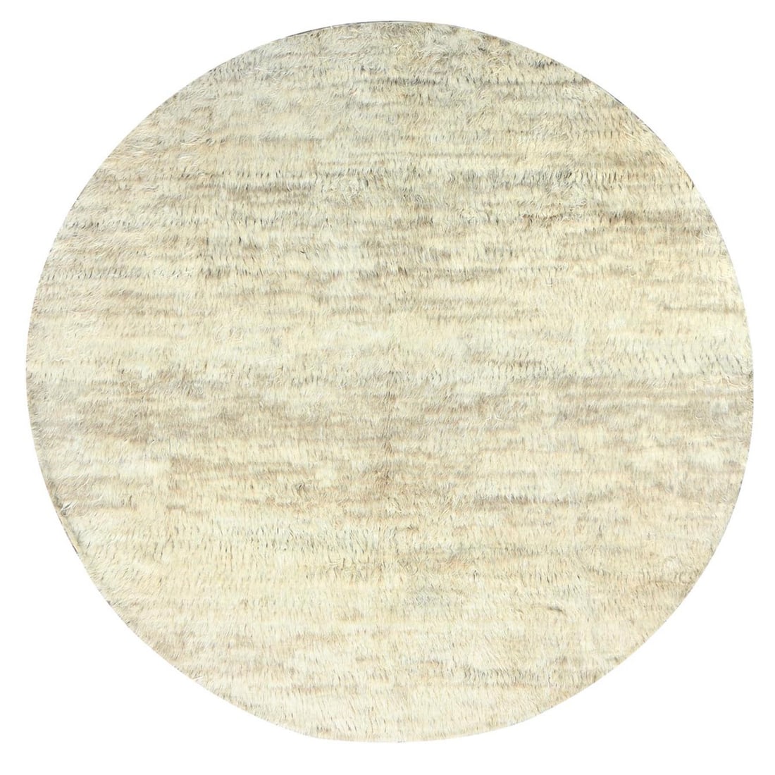 Moroccan Wool Hand Knotted Round Rug Beige Shaggy 12'1"x12'1: Moroccan Wool Hand Knotted Round Rug Beige Shaggy 12'1"x12'1 Moroccan hand-knotted wool rug in a stunning beige shaggy style. This 12'1"x12'1" round rug boasts a classic Oriental regional design and f