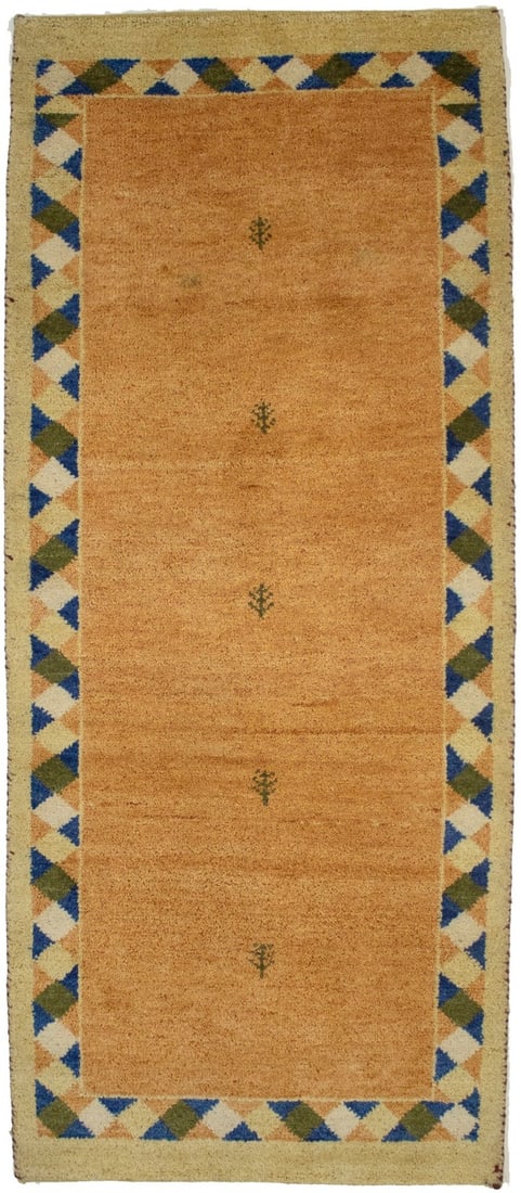 2'9 X 6'4 Indo-Gabbeh Rug Rusty Peach Tribal Style Border Oriental Dcor Carpet Hand-Knotted: 2'9 X 6'4 Indo-Gabbeh Rug Rusty Peach Tribal Style Border Oriental Dcor Carpet Hand-Knotted Rusty peach and cream hues blend with olive green accents in this beautifully hand-knotted Indo-Gabbeh rug, 